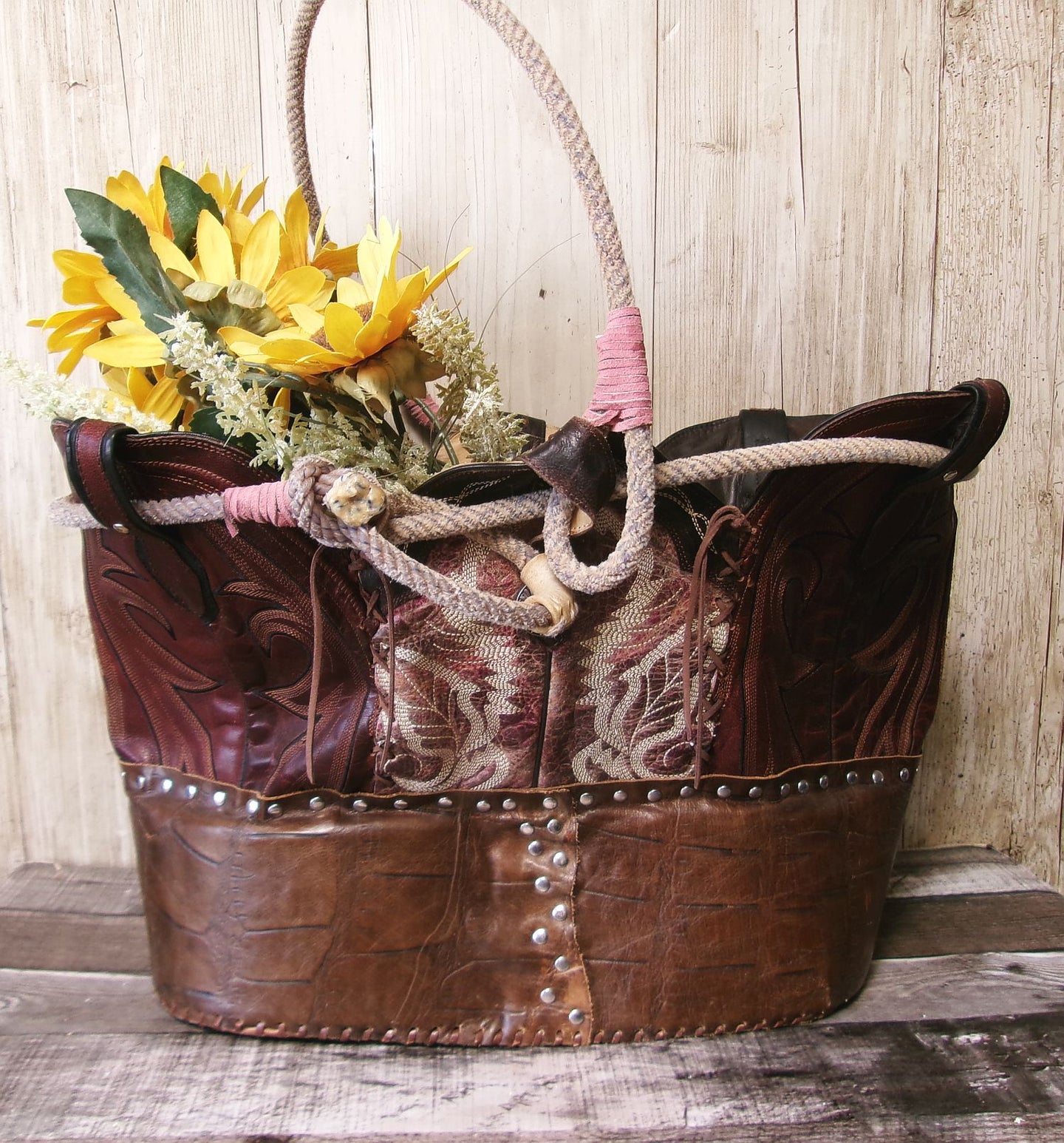 Western  Leather Basket BA24