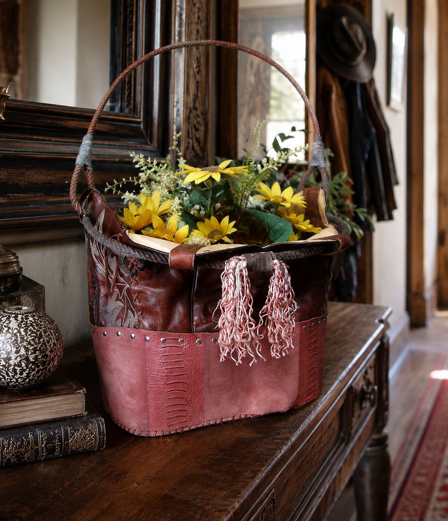Western  Leather Basket BA35