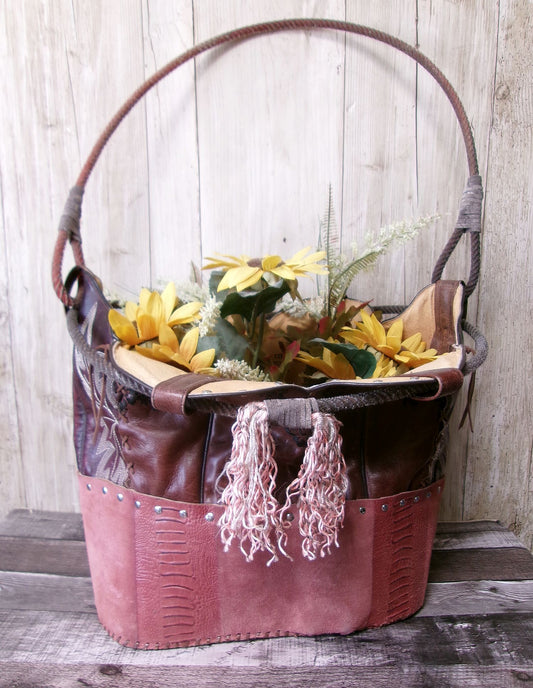 Western  Leather Basket BA35