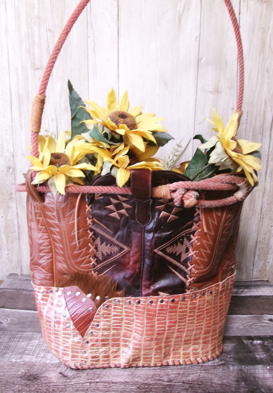 Western  Leather Basket BA37