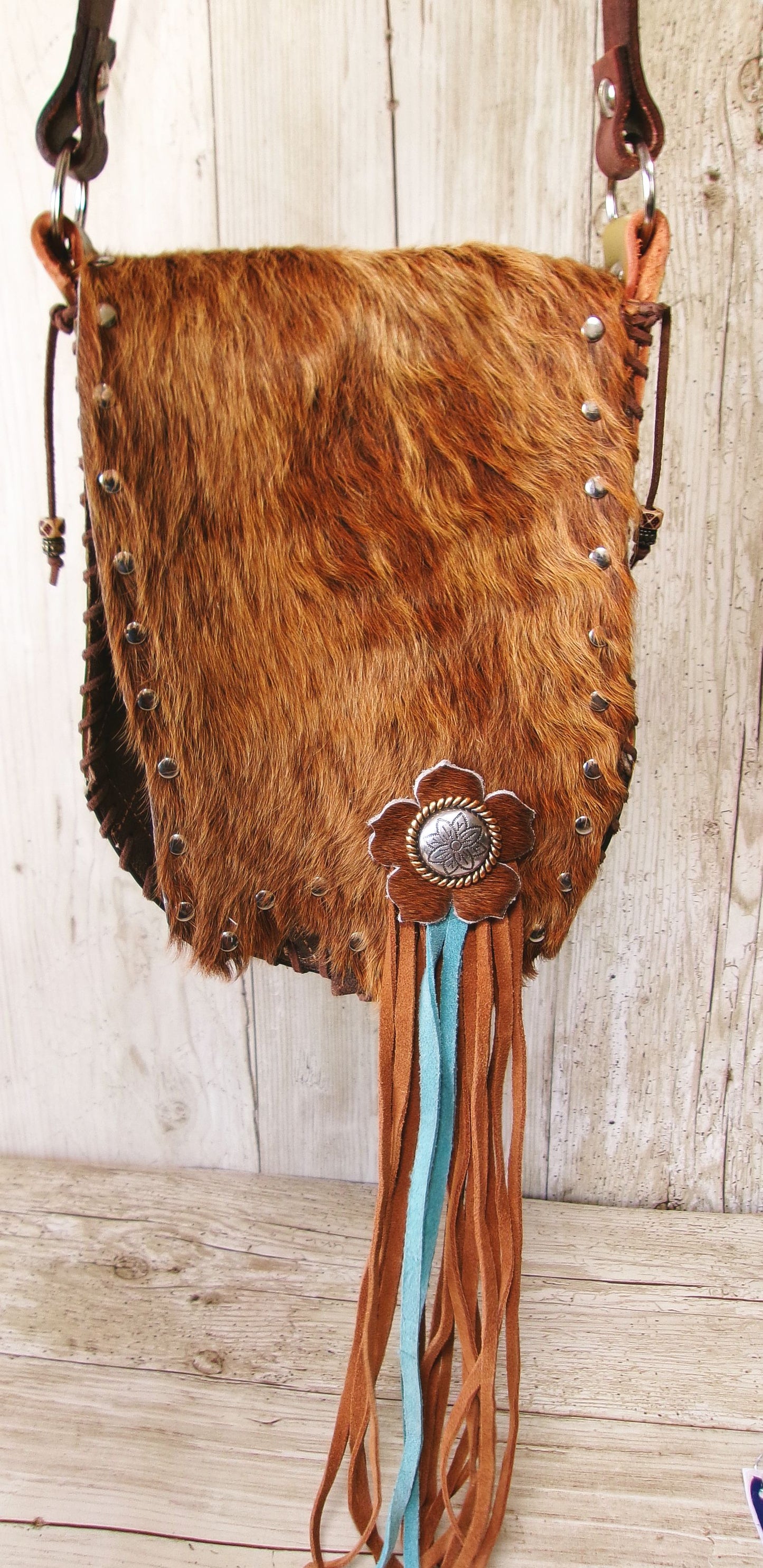 Boho Bag with Fringe BB01 handcrafted from cowboy boots. Shop  at ChrisThompsonBags.com and buy the best ["fringe","hair on hide","handpainted"] at Chris Thompson Bags.