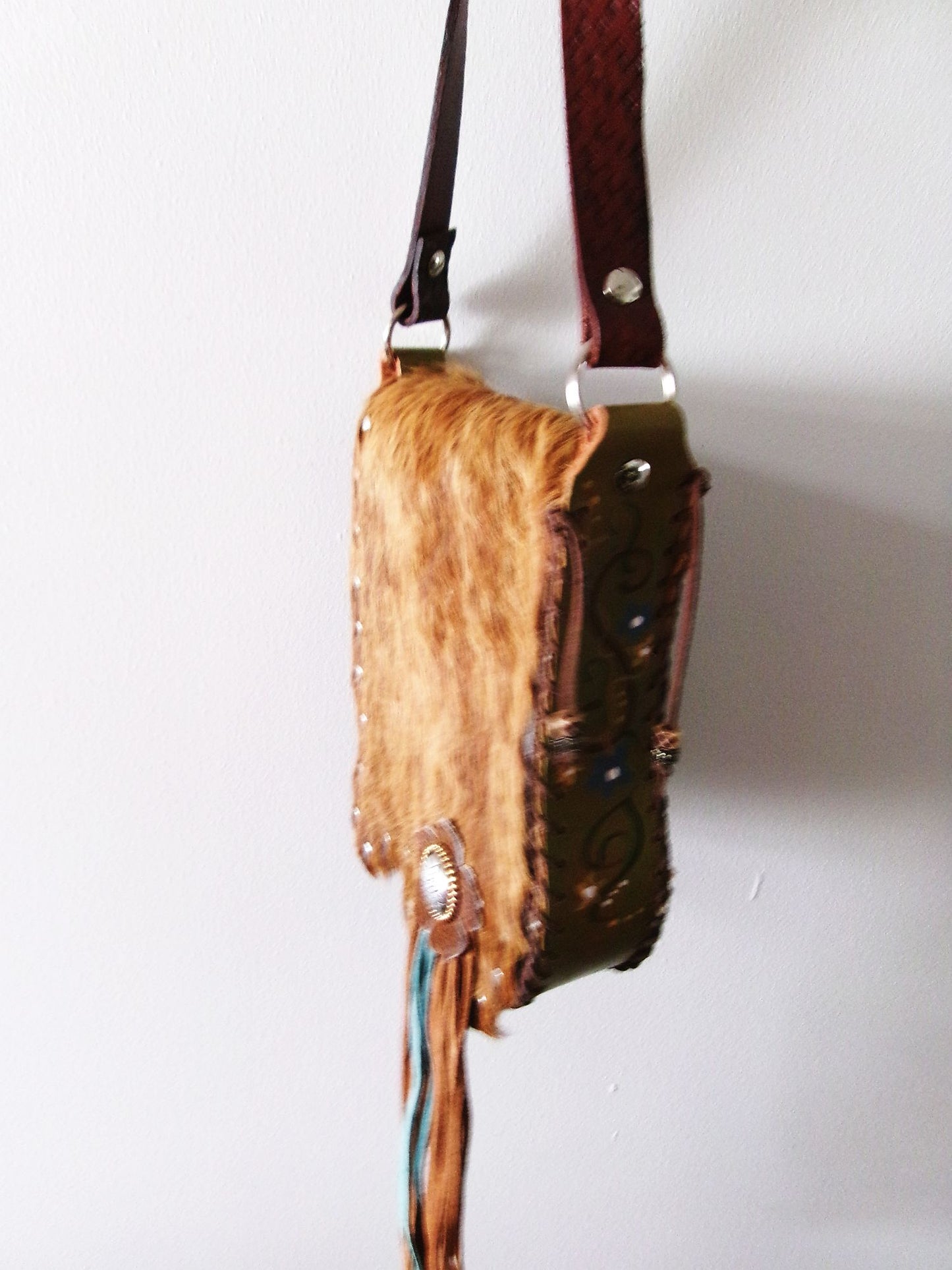 Boho Bag with Fringe BB01 handcrafted from cowboy boots. Shop  at ChrisThompsonBags.com and buy the best ["fringe","hair on hide","handpainted"] at Chris Thompson Bags.