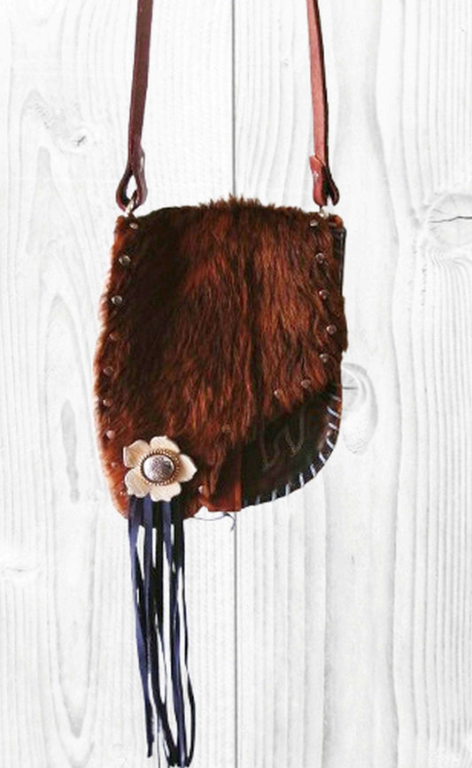 Boho Bag with Fringe BB02 handcrafted from cowboy boots. Shop  at ChrisThompsonBags.com and buy the best ["fringe","hair on hide","handpainted"] at Chris Thompson Bags.
