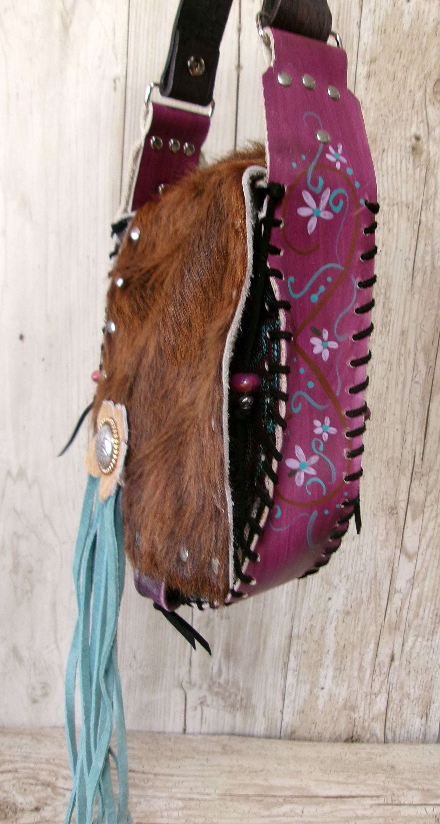 Boho Bag with Fringe BB03 handcrafted from cowboy boots. Shop  at ChrisThompsonBags.com and buy the best ["fringe","hair on hide","handpainted"] at Chris Thompson Bags.