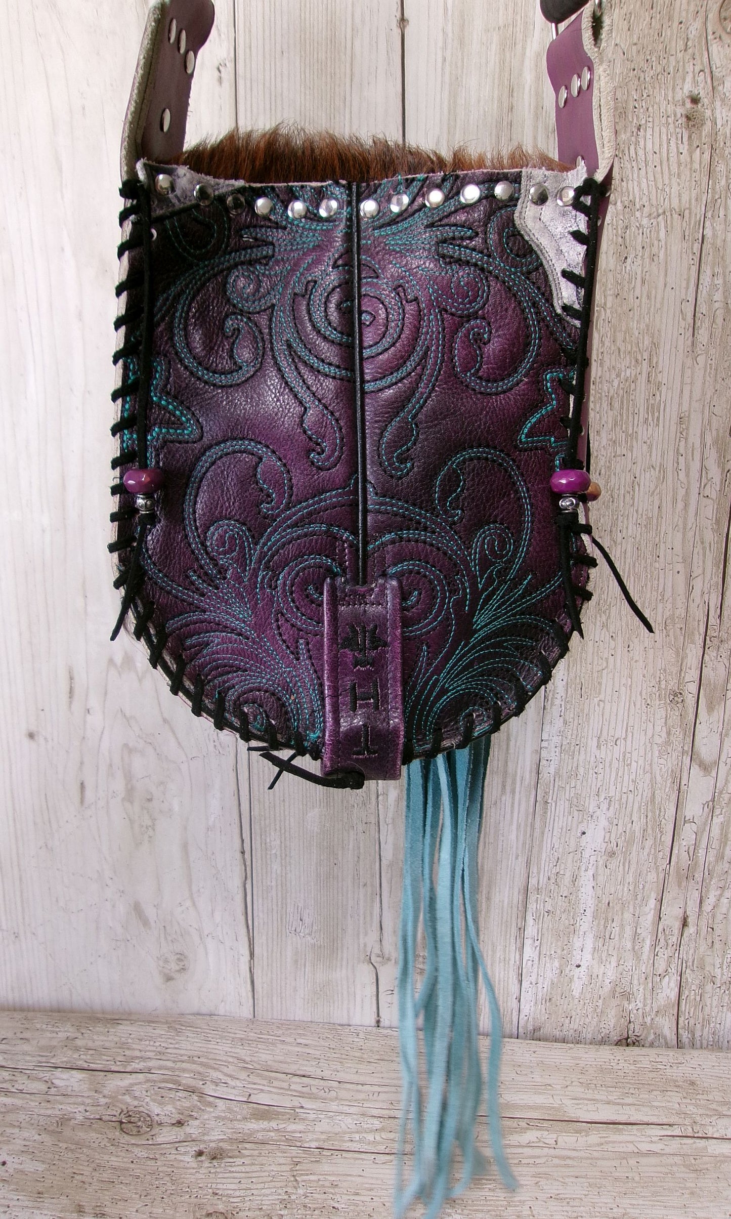 Boho Bag with Fringe BB03 handcrafted from cowboy boots. Shop  at ChrisThompsonBags.com and buy the best ["fringe","hair on hide","handpainted"] at Chris Thompson Bags.