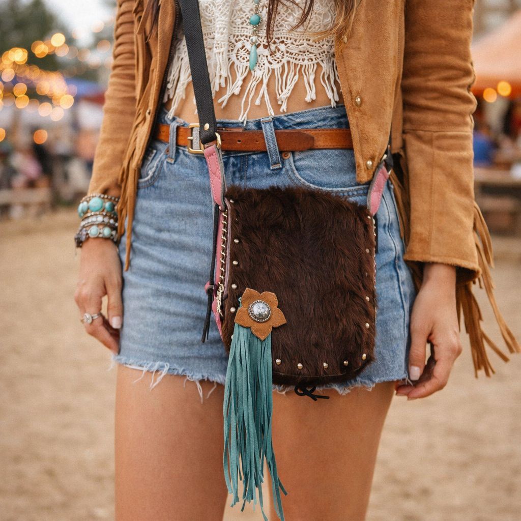 Boho Bag with Fringe BB03 handcrafted from cowboy boots. Shop  at ChrisThompsonBags.com and buy the best ["fringe","hair on hide","handpainted"] at Chris Thompson Bags.