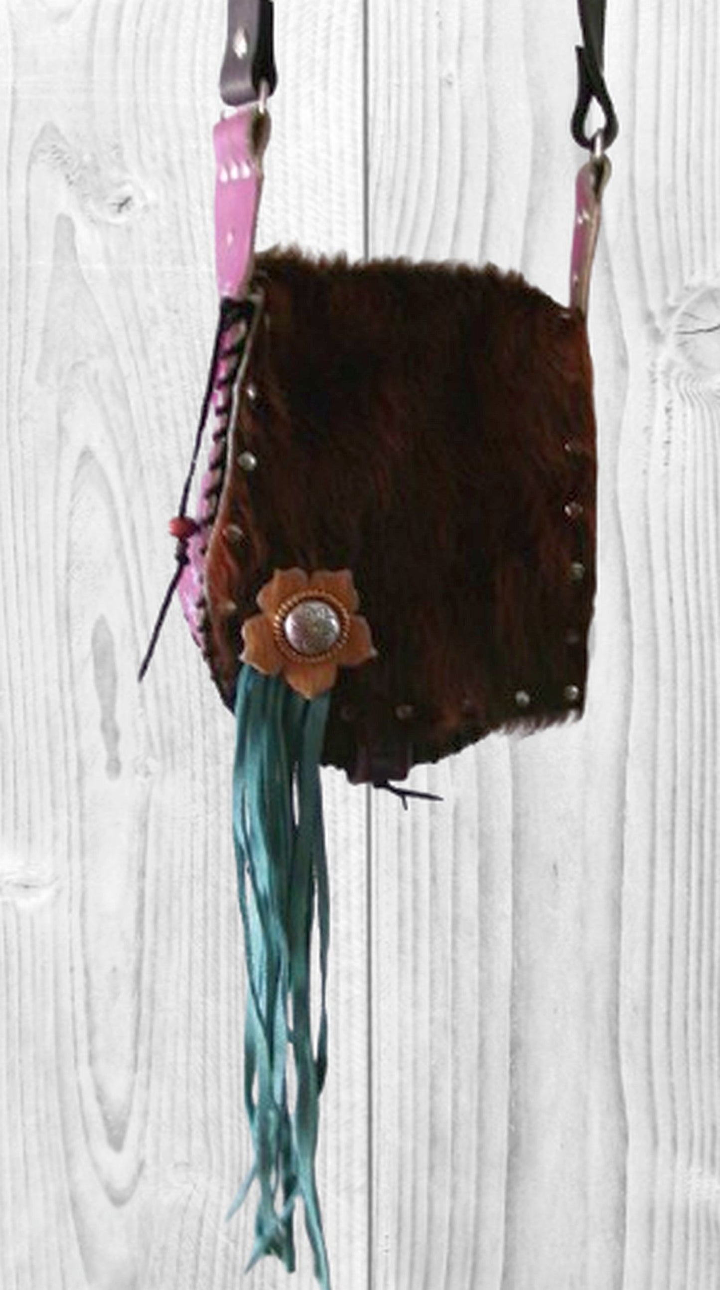 Boho Bag with Fringe BB03 handcrafted from cowboy boots. Shop  at ChrisThompsonBags.com and buy the best ["fringe","hair on hide","handpainted"] at Chris Thompson Bags.