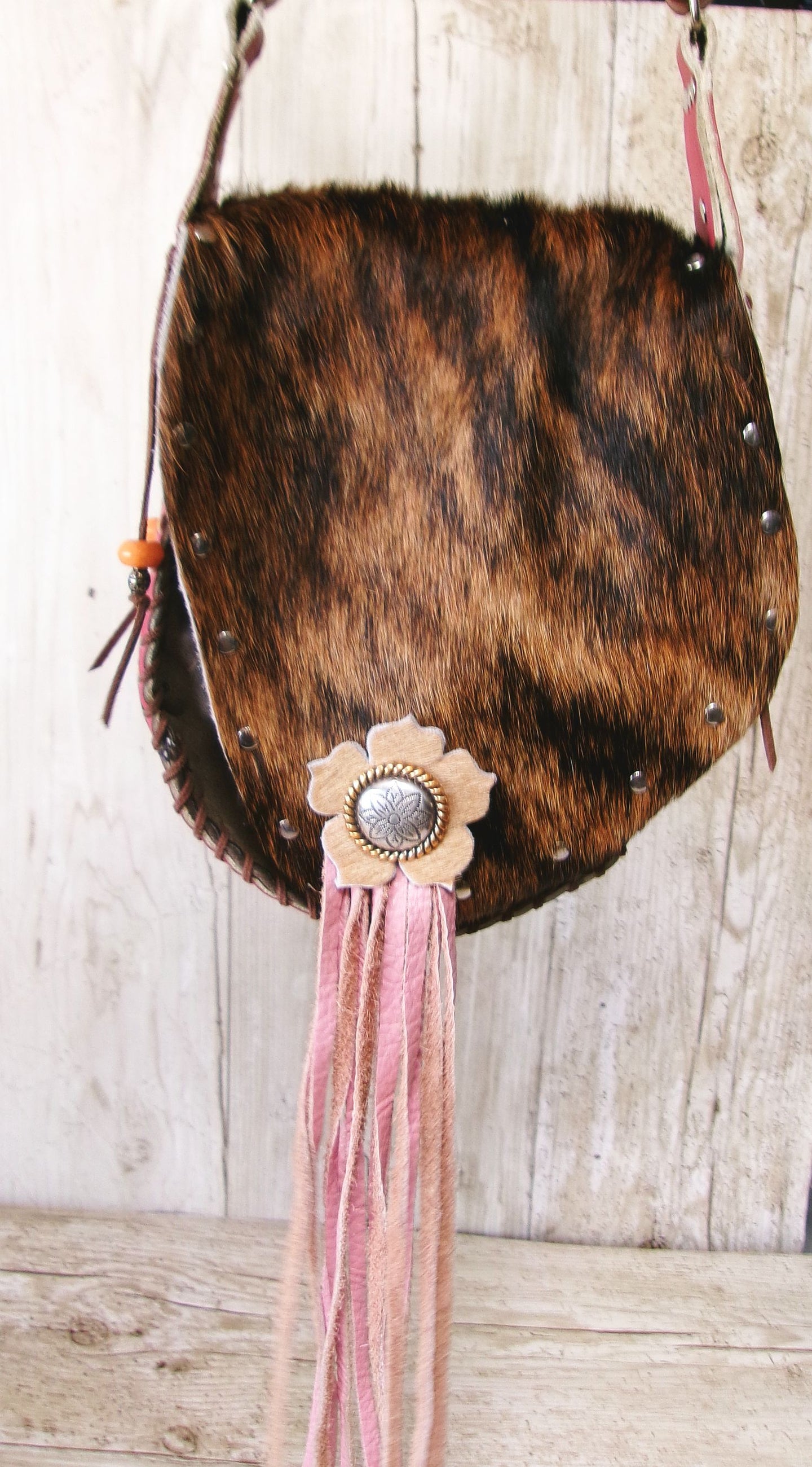 Boho Bag with Fringe BB04 handcrafted from cowboy boots. Shop  at ChrisThompsonBags.com and buy the best ["fringe","hair on hide","handpainted"] at Chris Thompson Bags.