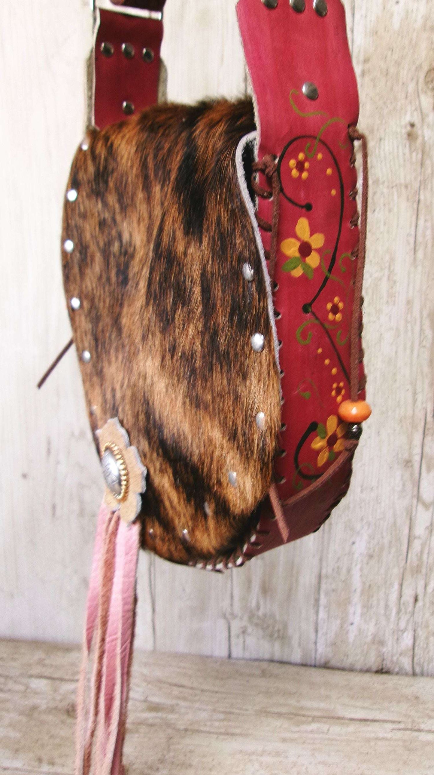 Boho Bag with Fringe BB04 handcrafted from cowboy boots. Shop  at ChrisThompsonBags.com and buy the best ["fringe","hair on hide","handpainted"] at Chris Thompson Bags.