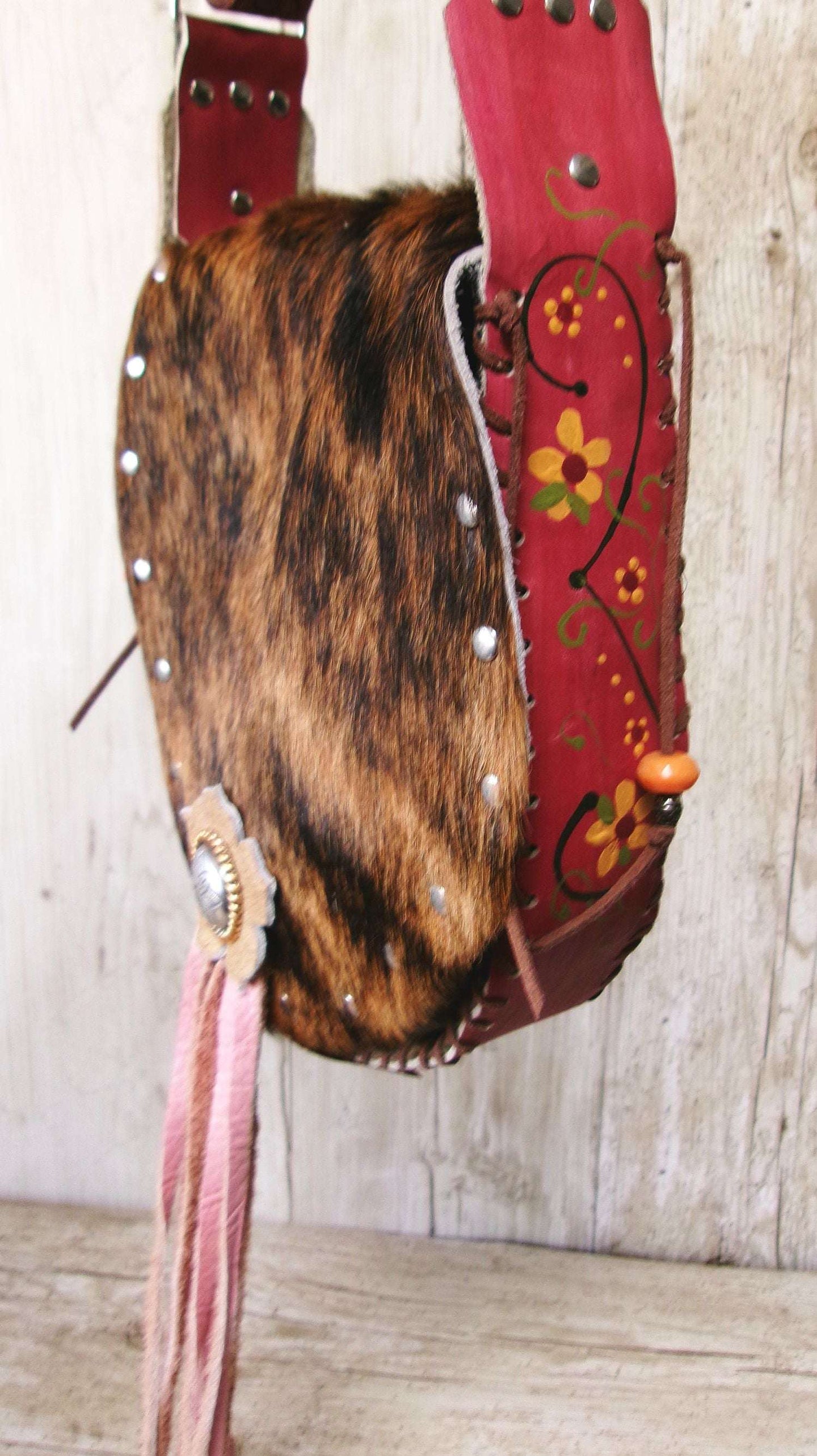 Boho Bag with Fringe BB04 handcrafted from cowboy boots. Shop  at ChrisThompsonBags.com and buy the best ["fringe","hair on hide","handpainted"] at Chris Thompson Bags.