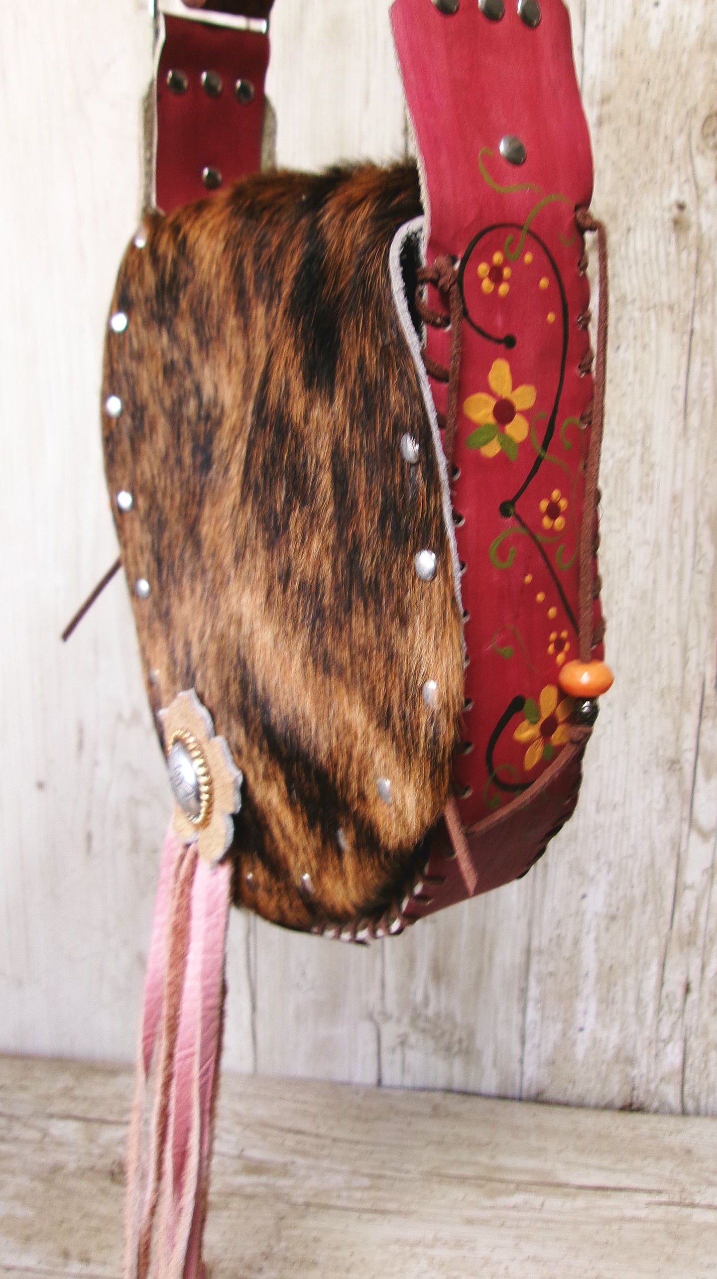 Boho Bag with Fringe BB04 handcrafted from cowboy boots. Shop  at ChrisThompsonBags.com and buy the best ["fringe","hair on hide","handpainted"] at Chris Thompson Bags.