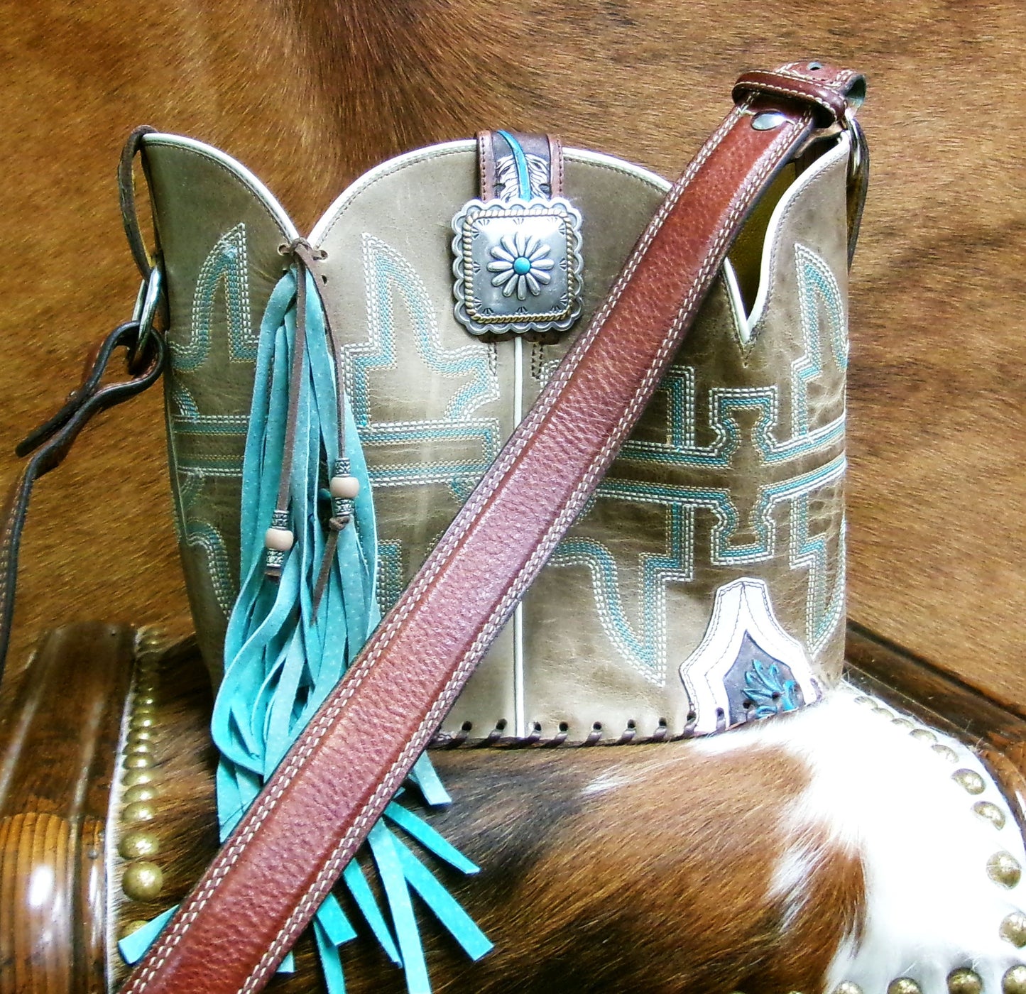 Santa Fe Inspired 6Pc Bundle - Mixed Bag Set handcrafted from cowboy boots. Shop  at ChrisThompsonBags.com and buy the best ["hair on hide"] at Chris Thompson Bags.