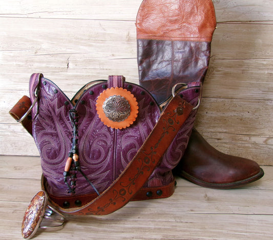 Bucket Bag Cowboy Boot Purse BK170 handcrafted from cowboy boots. Shop Handbags, Wallets & Cases at ChrisThompsonBags.com and buy the best ["Bucket","Medium","Purple","Shoulder"] at Chris Thompson Bags.