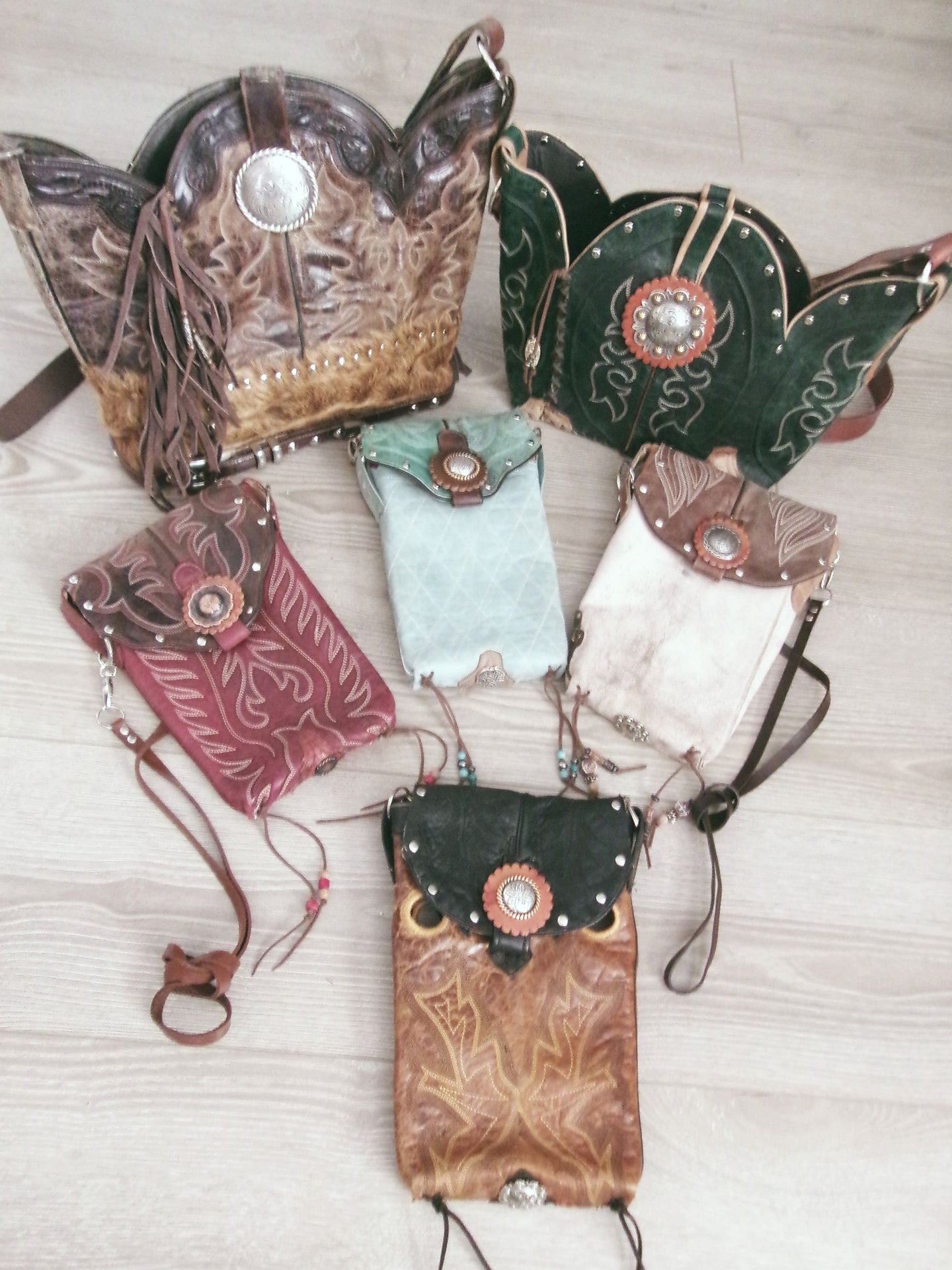 Western Artisan Bag 6Pc Bundle – Mixed Styles and Sizes handcrafted from cowboy boots. Shop  at ChrisThompsonBags.com and buy the best ["hair on hide"] at Chris Thompson Bags.