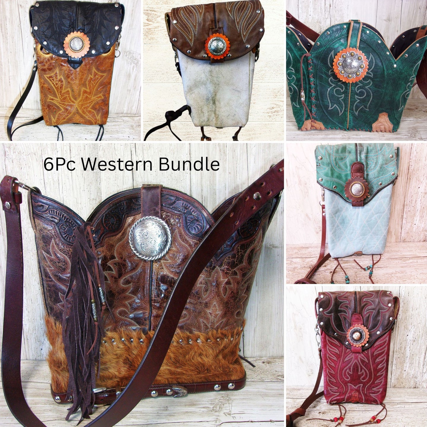 Western Artisan Bag 6Pc Bundle – Mixed Styles and Sizes handcrafted from cowboy boots. Shop  at ChrisThompsonBags.com and buy the best ["hair on hide"] at Chris Thompson Bags.