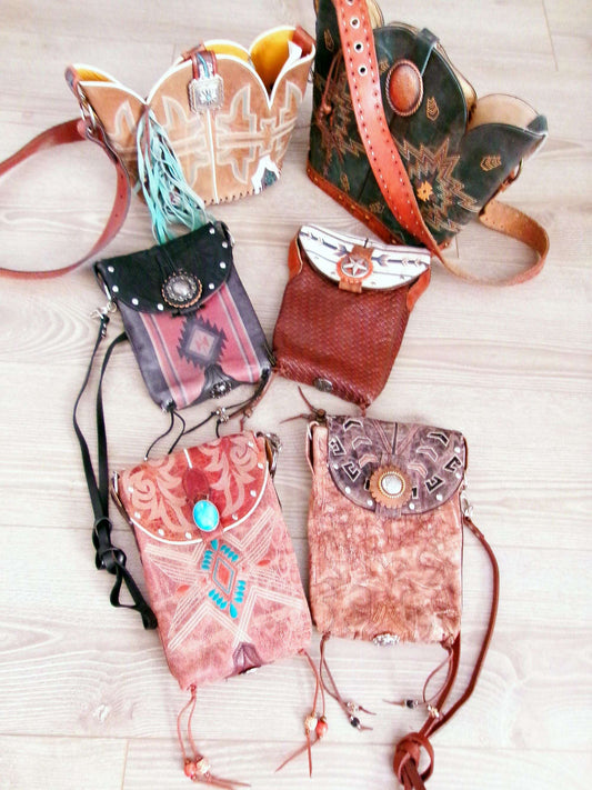 Santa Fe Inspired 6Pc Bundle - Mixed Bag Set handcrafted from cowboy boots. Shop  at ChrisThompsonBags.com and buy the best ["hair on hide"] at Chris Thompson Bags.