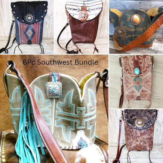 Santa Fe Inspired 6Pc Bundle - Mixed Bag Set handcrafted from cowboy boots. Shop  at ChrisThompsonBags.com and buy the best ["hair on hide"] at Chris Thompson Bags.