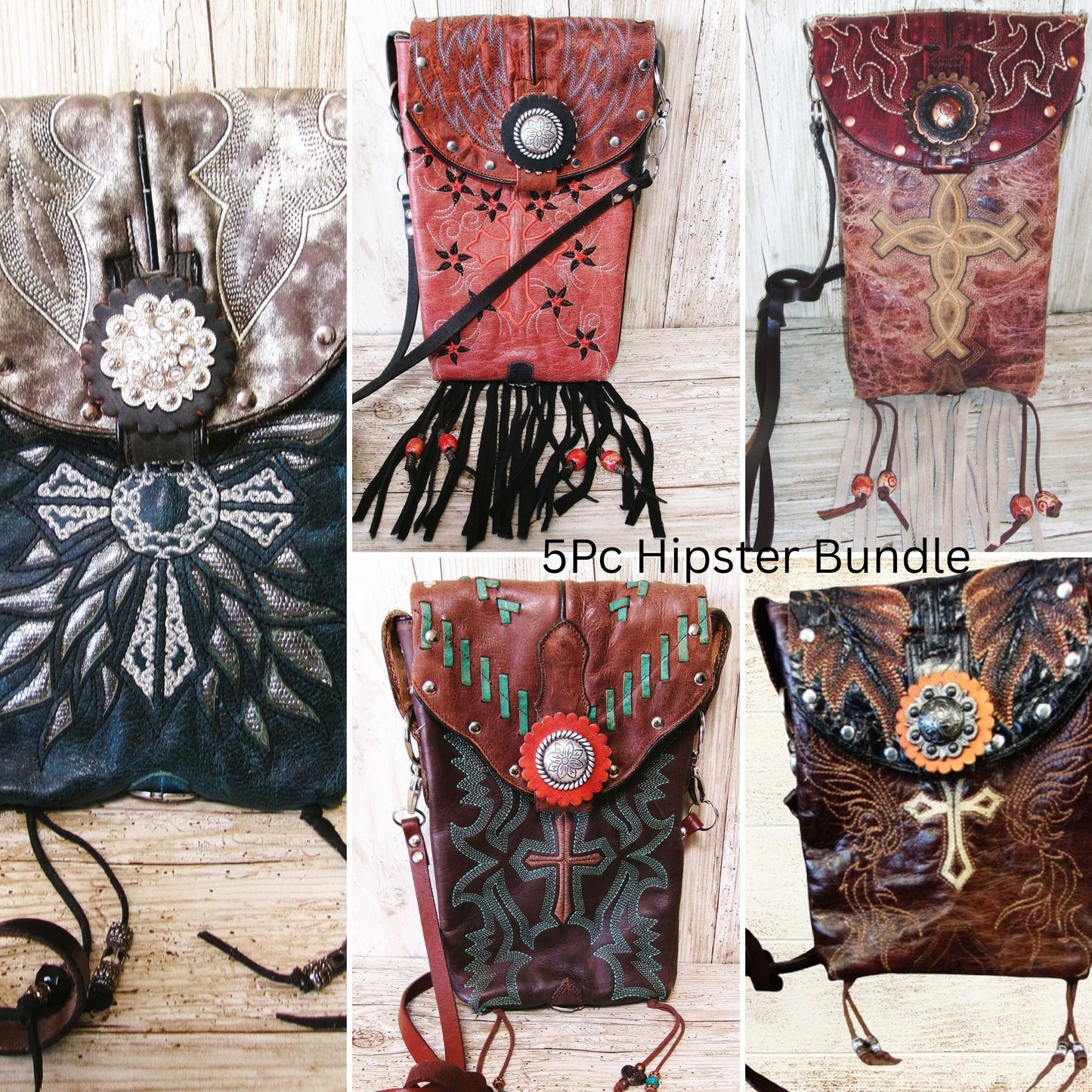 Grace Hipster Bag Bundle 5 Pc | Cross Theme handcrafted from cowboy boots. Shop  at ChrisThompsonBags.com and buy the best [] at Chris Thompson Bags.