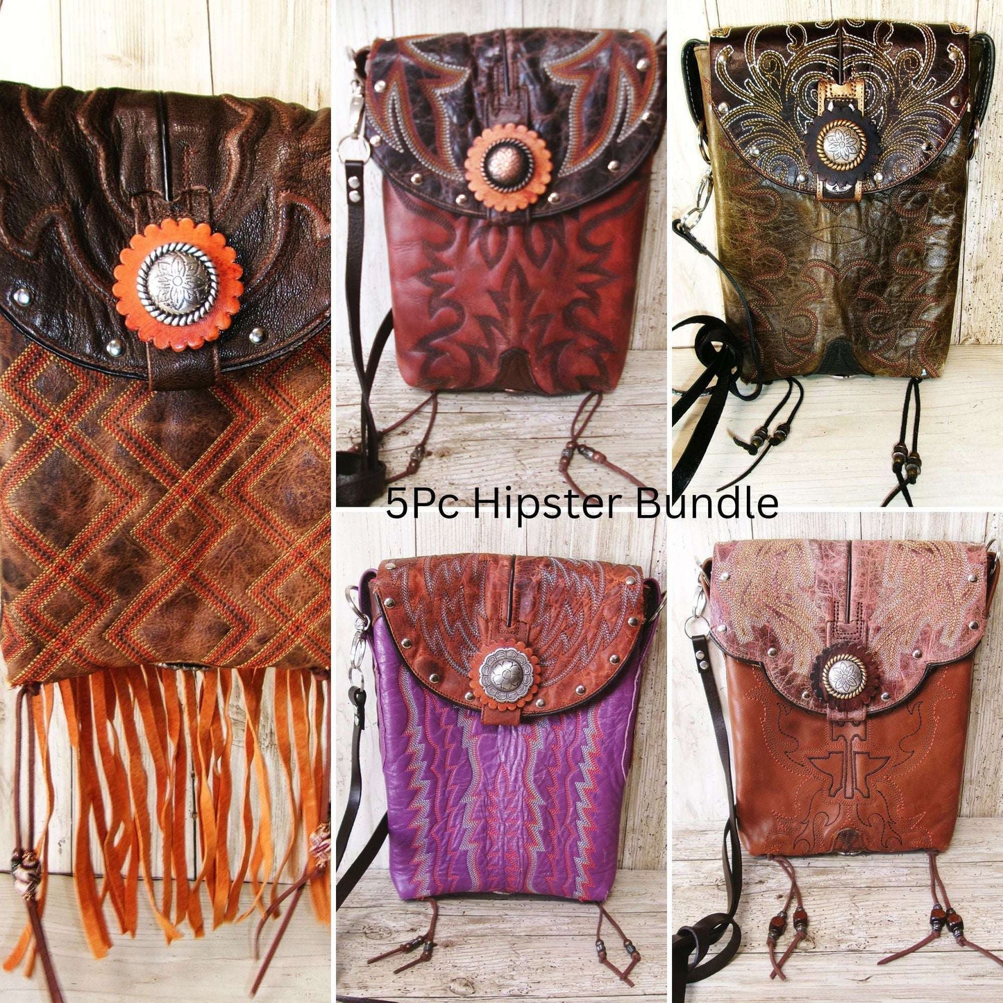 Crossbody Hipster Bag Bundle 5 Pc | Leather Bag | Phone Divider handcrafted from cowboy boots. Shop  at ChrisThompsonBags.com and buy the best [] at Chris Thompson Bags.