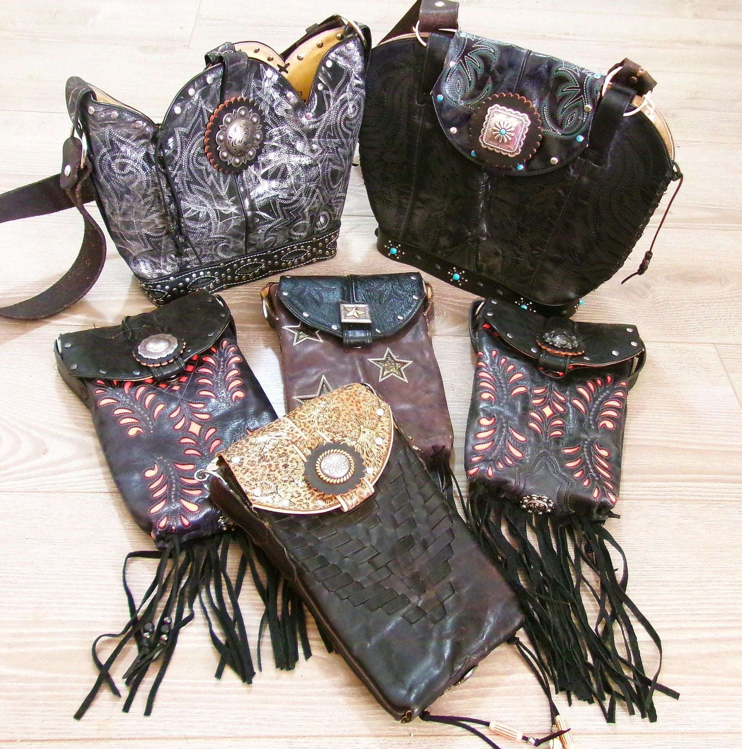 Western Nights Hipster & Leather Bag Bundle - 6pc Set handcrafted from cowboy boots. Shop  at ChrisThompsonBags.com and buy the best [] at Chris Thompson Bags.