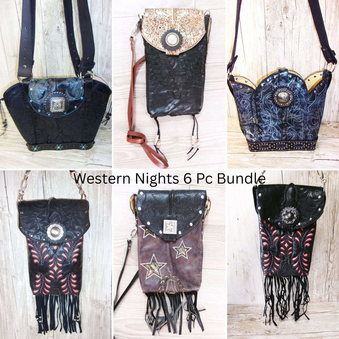 Western Nights Hipster & Leather Bag Bundle - 6pc Set handcrafted from cowboy boots. Shop  at ChrisThompsonBags.com and buy the best [] at Chris Thompson Bags.