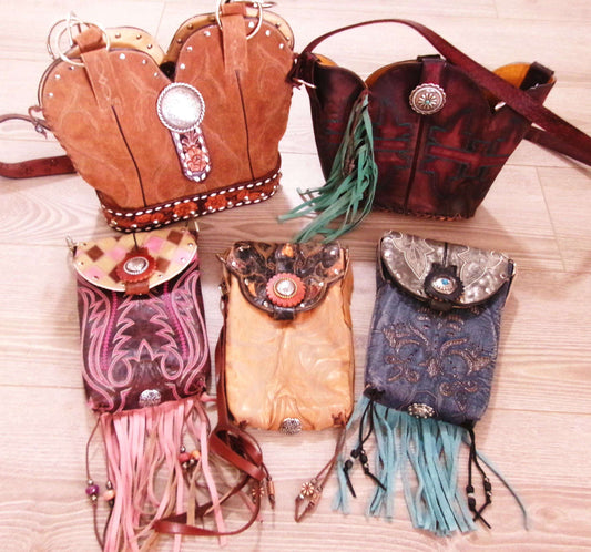 Colorful Leather Bag 5pc Bundle | Fringe & Hipster Set handcrafted from cowboy boots. Shop  at ChrisThompsonBags.com and buy the best [] at Chris Thompson Bags.