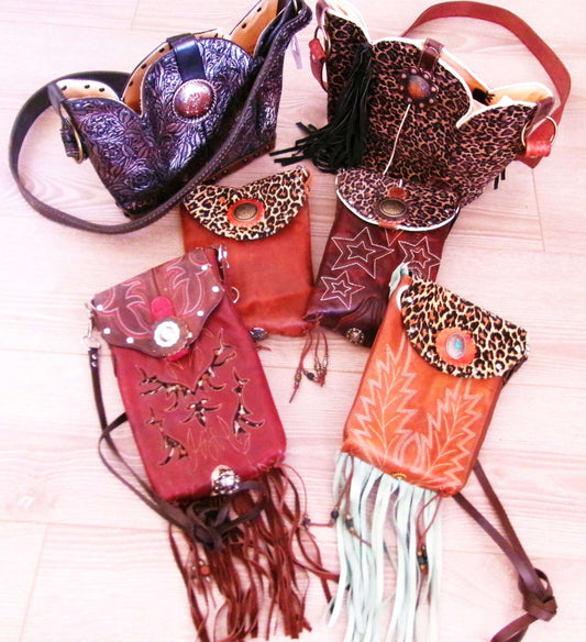 Cheetah Print Western Purse 6Pc Bundle | Fringe & Crossbody handcrafted from cowboy boots. Shop  at ChrisThompsonBags.com and buy the best ["cheetah"] at Chris Thompson Bags.