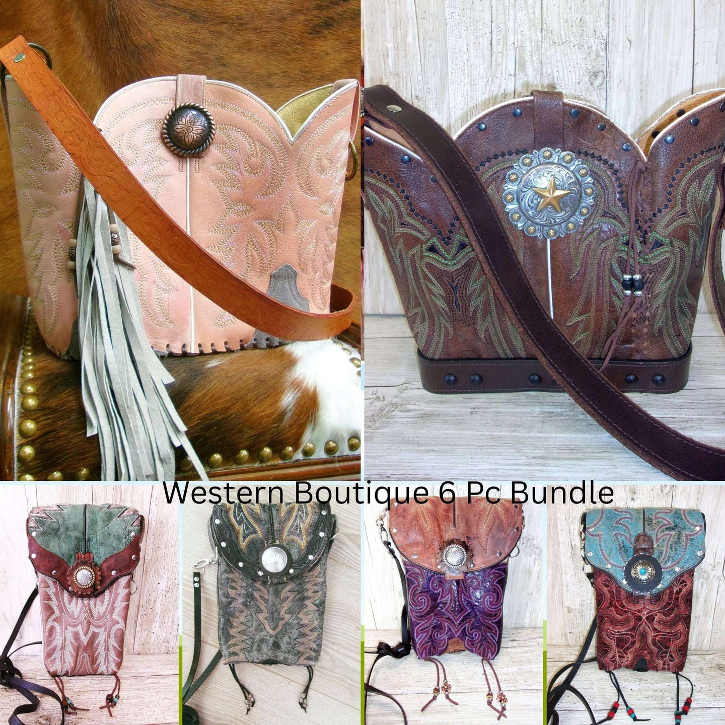Western Boutique 6Pc Purse Bundle | Fringe & Crossbody handcrafted from cowboy boots. Shop  at ChrisThompsonBags.com and buy the best ["cheetah"] at Chris Thompson Bags.