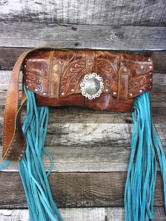 Clutch Cowboy Boot Purse CL04 handcrafted from cowboy boots. Shop Handbags at ChrisThompsonBags.com and buy the best ["Brown","Clutch","fringe","Medium","Turquoise"] at Chris Thompson Bags.