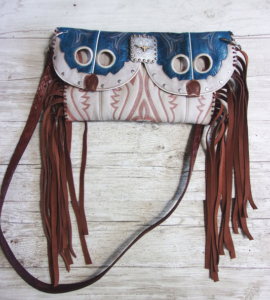 Clutch Cowboy Boot Purse CL09 handcrafted from cowboy boots. Shop Handbags at ChrisThompsonBags.com and buy the best ["Clutch","Crossbody","fringe","Medium"] at Chris Thompson Bags.
