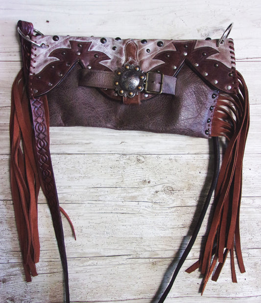 Clutch Cowboy Boot Purse CL15 handcrafted from cowboy boots. Shop Handbags at ChrisThompsonBags.com and buy the best ["brown","Clutch","Crossbody","fringe","Medium"] at Chris Thompson Bags.