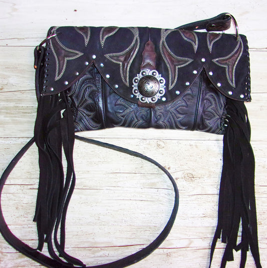 Clutch Cowboy Boot Purse CL17 handcrafted from cowboy boots. Shop Handbags at ChrisThompsonBags.com and buy the best ["Black","brown","Clutch","Crossbody","fringe","Medium"] at Chris Thompson Bags.