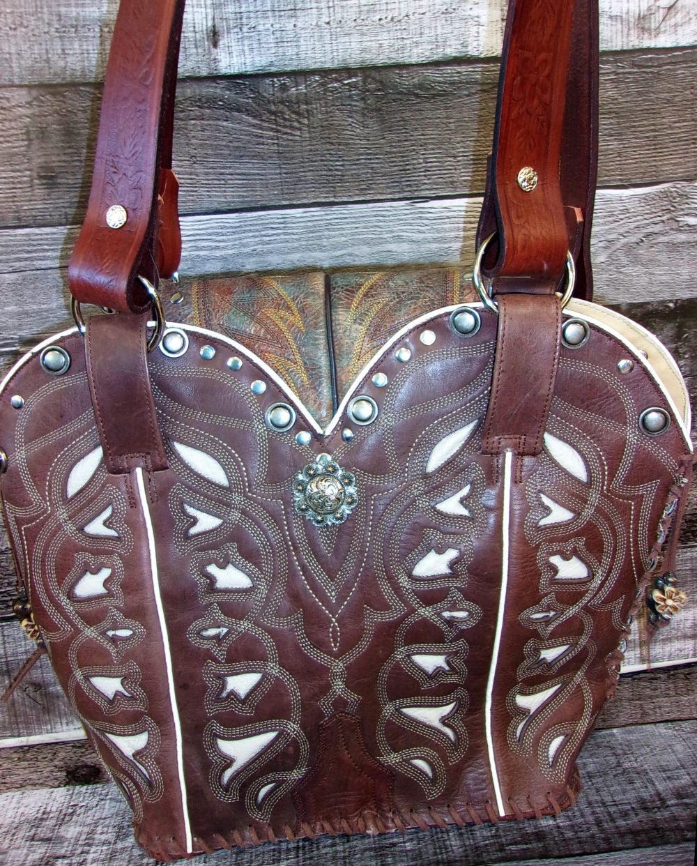 Double Cowboy Boot Purse DB302 handcrafted from cowboy boots. Shop Handbags at ChrisThompsonBags.com and buy the best boot top purse, Country Chic, country fashion, country style, cowboy boot lover, cowboy boot purse, Cowgirl Chic, cowgirl style, luxury handbag, rodeo purse, western chic, western fashion, western style at Chris Thompson Bags.