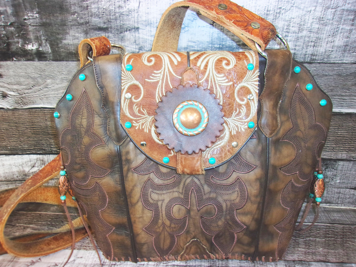 Double Cowboy Boot Purse DB327 handcrafted from cowboy boots. Shop Handbags at ChrisThompsonBags.com and buy the best boot top purse, Country Chic, country fashion, country style, cowboy boot lover, cowboy boot purse, Cowgirl Chic, cowgirl style, luxury handbag, rodeo purse, western chic, western fashion, western style at Chris Thompson Bags.