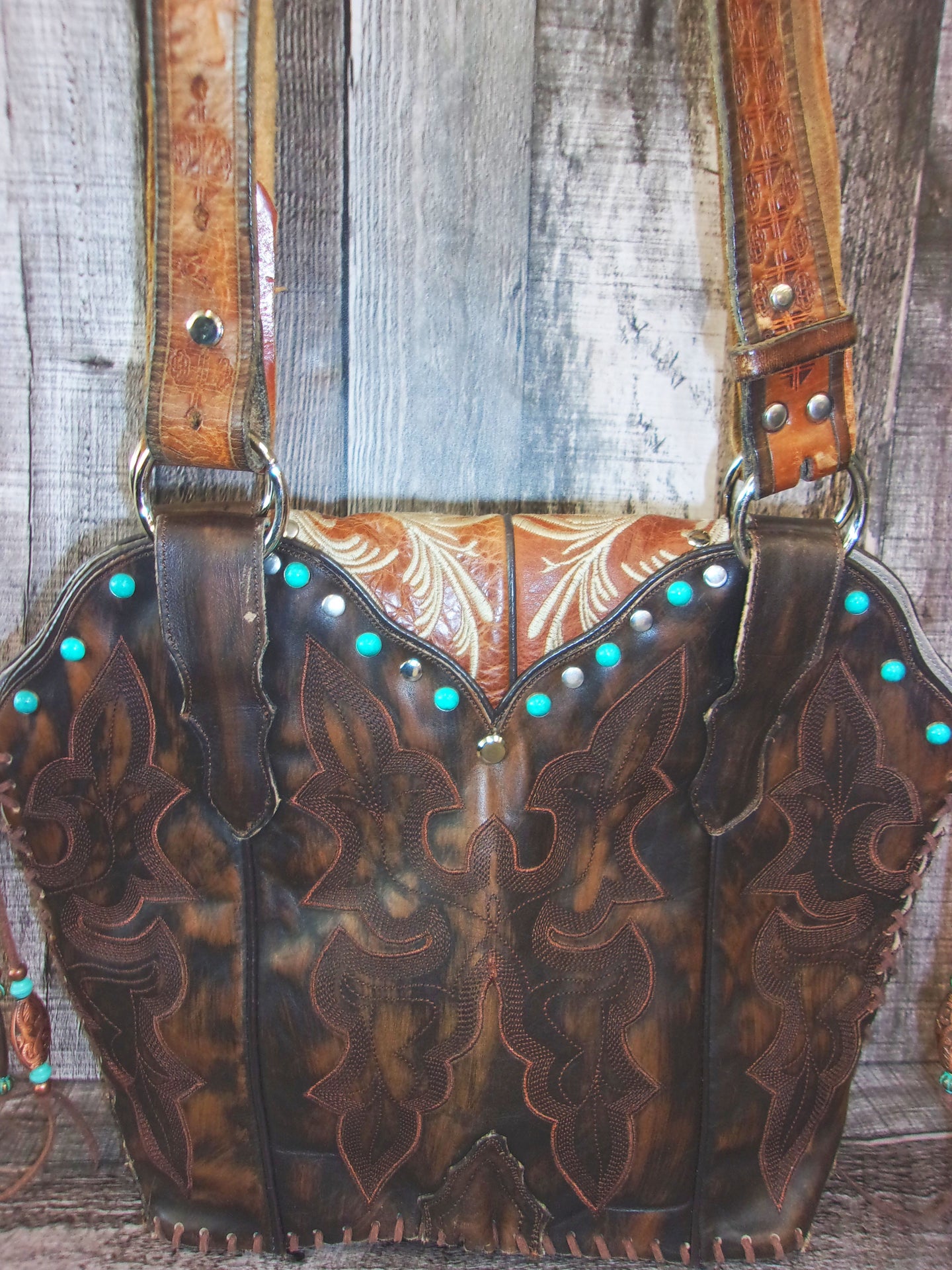 Double Cowboy Boot Purse DB327 handcrafted from cowboy boots. Shop Handbags at ChrisThompsonBags.com and buy the best boot top purse, Country Chic, country fashion, country style, cowboy boot lover, cowboy boot purse, Cowgirl Chic, cowgirl style, luxury handbag, rodeo purse, western chic, western fashion, western style at Chris Thompson Bags.