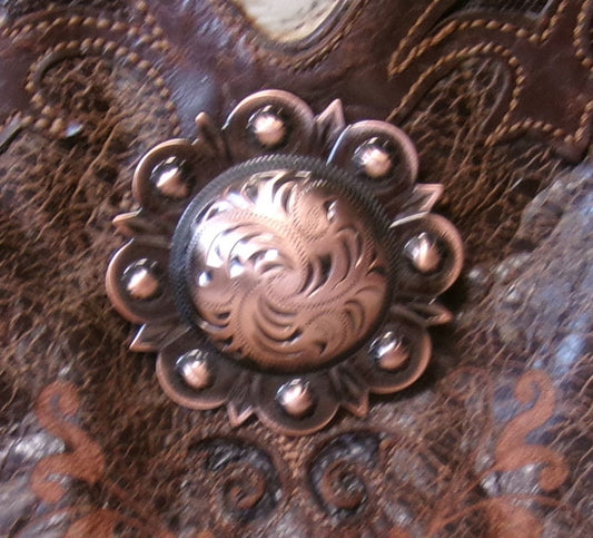 Double Cowboy Boot Purse with Fringe DB356 handcrafted from cowboy boots. Shop Handbags at ChrisThompsonBags.com and buy the best ["Brown","copper","fringe","Heart","Medium","Shoulder"] at Chris Thompson Bags.