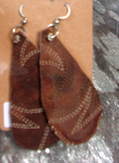 Leather Earrings ER06 handcrafted from cowboy boots. Shop jewelry at and buy the best cowboy boot scraps, cowgirl earrings, eco friendly fashion, hippie earrings, leather earrings, leather jewelry, recycled fashion, sustainable jewelry, unique earrings at Chris Thompson Bags.