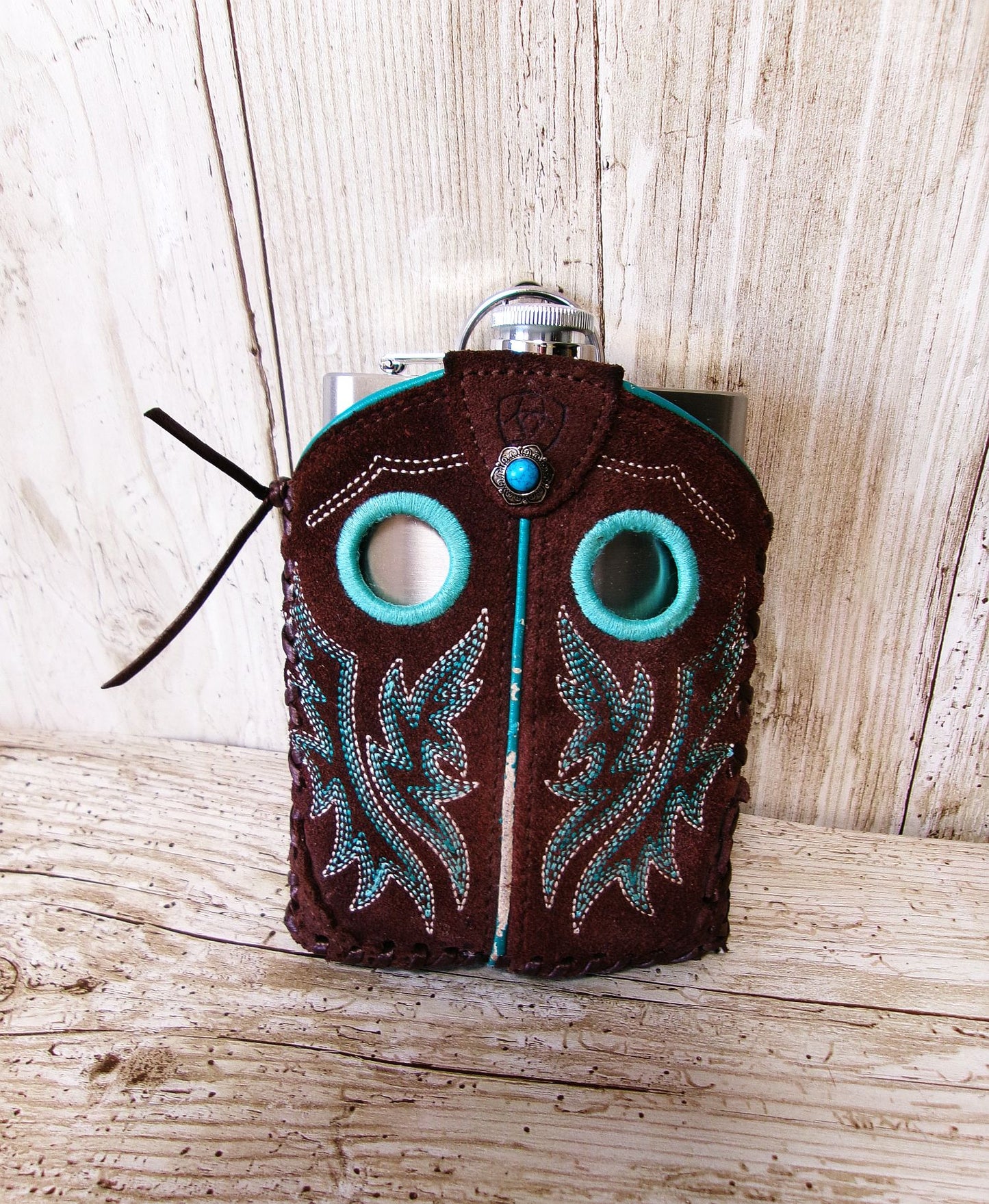 8oz Cowboy Boot Flask FL37 handcrafted from cowboy boots. Shop  at ChrisThompsonBags.com and buy the best ["Bottle","flask"] at Chris Thompson Bags.