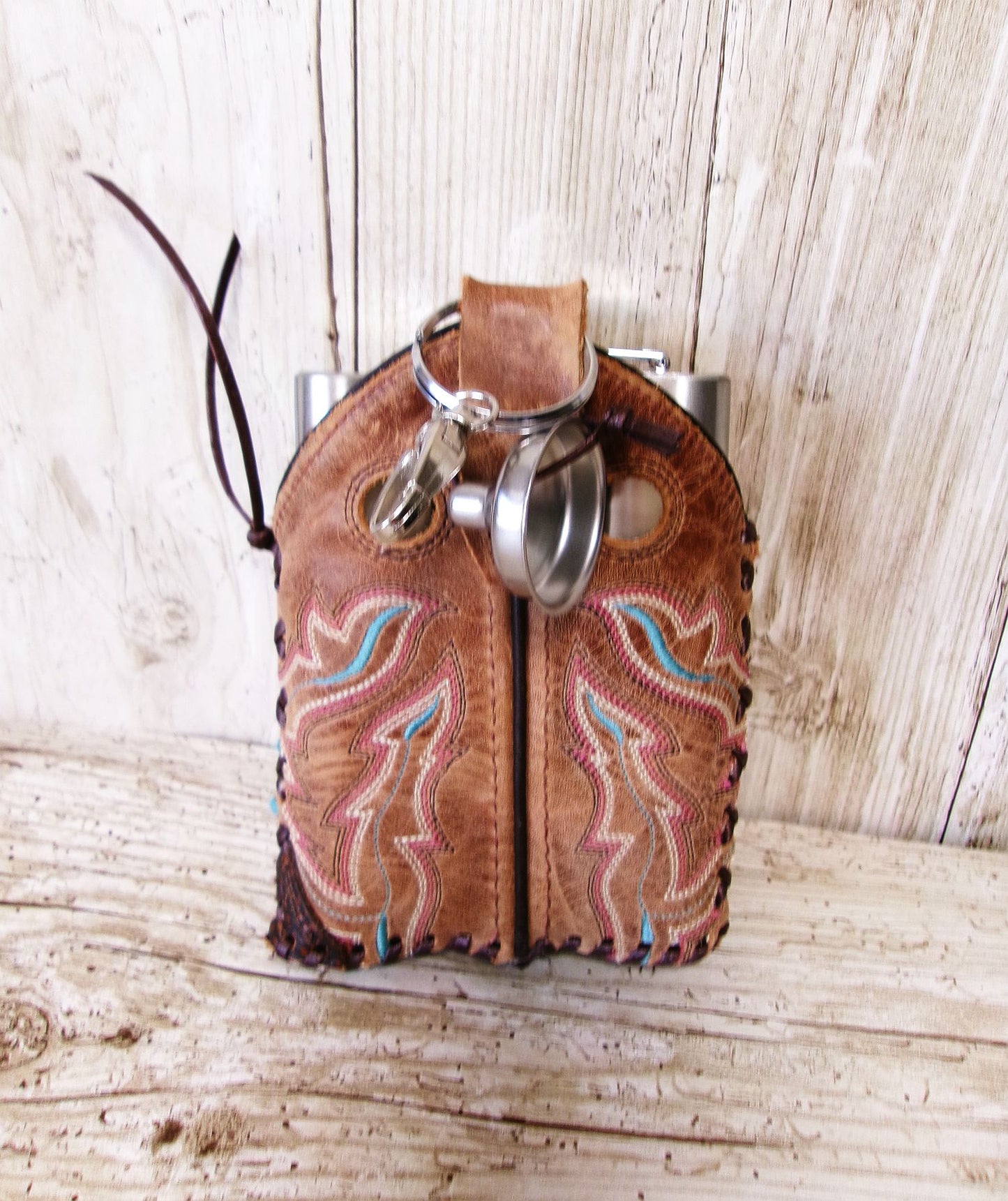 8oz Cowboy Boot Flask FL38 handcrafted from cowboy boots. Shop  at ChrisThompsonBags.com and buy the best ["Bottle","flask"] at Chris Thompson Bags.