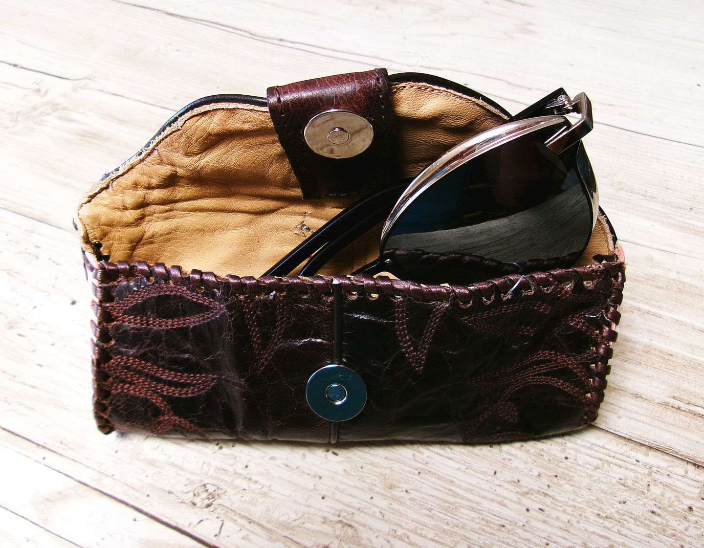 Eyewear Case gc#07 handcrafted from cowboy boots. Shop  at ChrisThompsonBags.com and buy the best ["eyeglasses","sunglasses"] at Chris Thompson Bags.