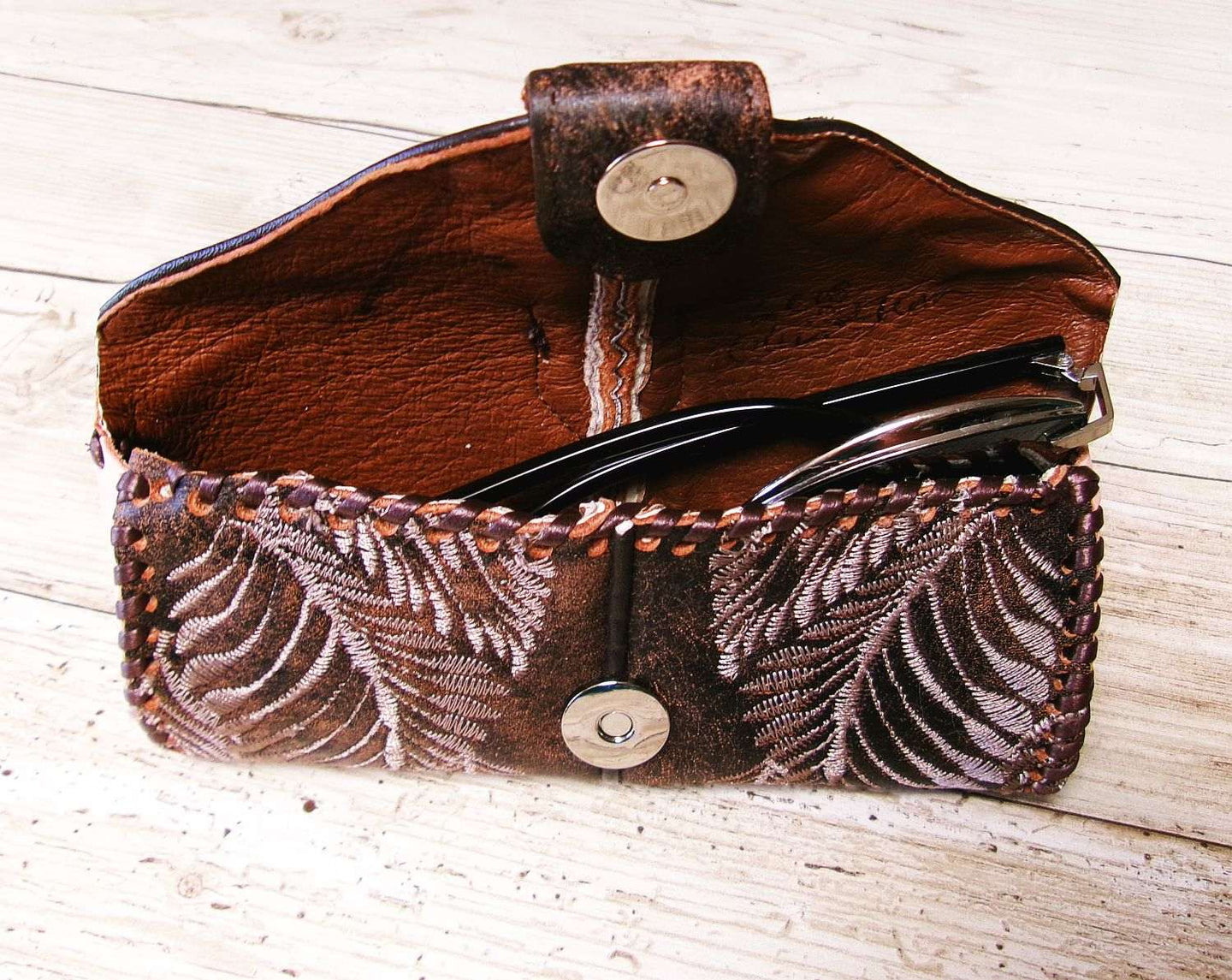 Eyewear Case gc#08 handcrafted from cowboy boots. Shop  at ChrisThompsonBags.com and buy the best ["eyeglasses","sunglasses"] at Chris Thompson Bags.