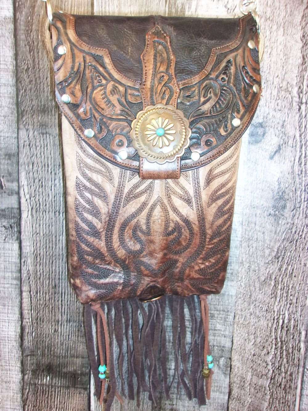 Cowboy Boot Crossbody Fringe Hipster Bag HP1019 handcrafted from cowboy boots. Shop all unique leather western handbags, purses and totes at Chris Thompson Bags