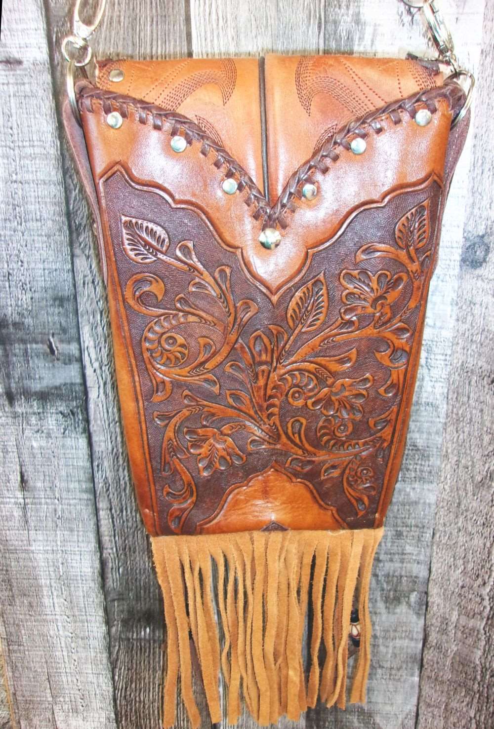 Cowboy Boot Crossbody Fringe Hipster Bag HP1021 handcrafted from cowboy boots. Shop all unique leather western handbags, purses and totes at Chris Thompson Bags