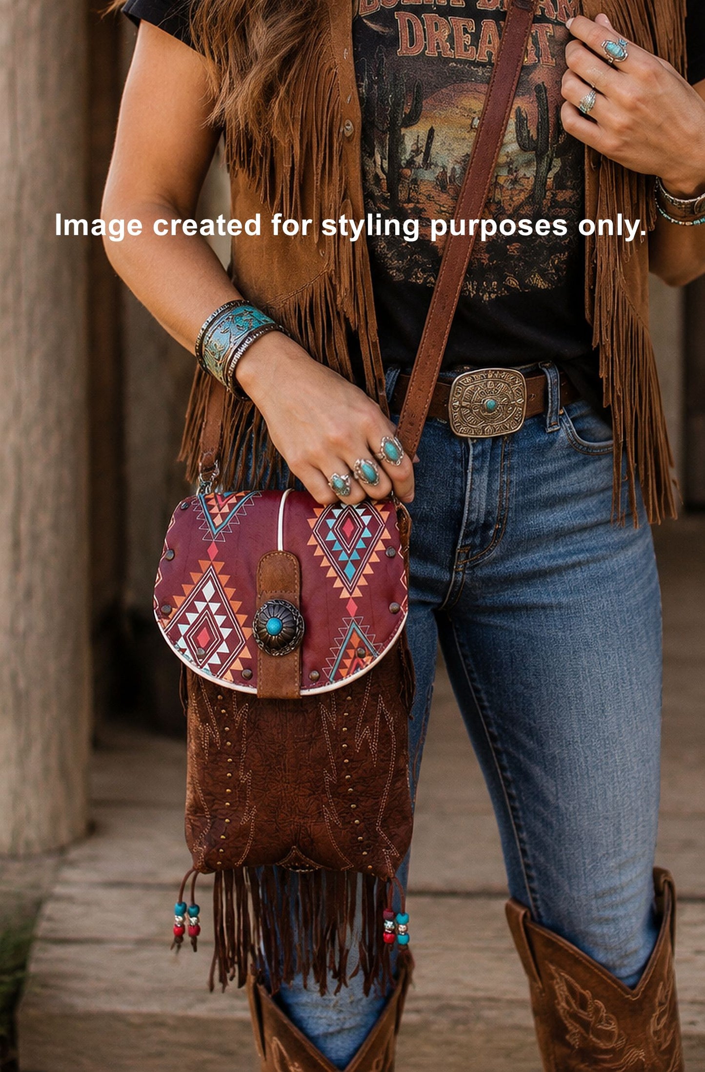 Cowboy Boot Crossbody Hipster Bag with Fringe HP1078