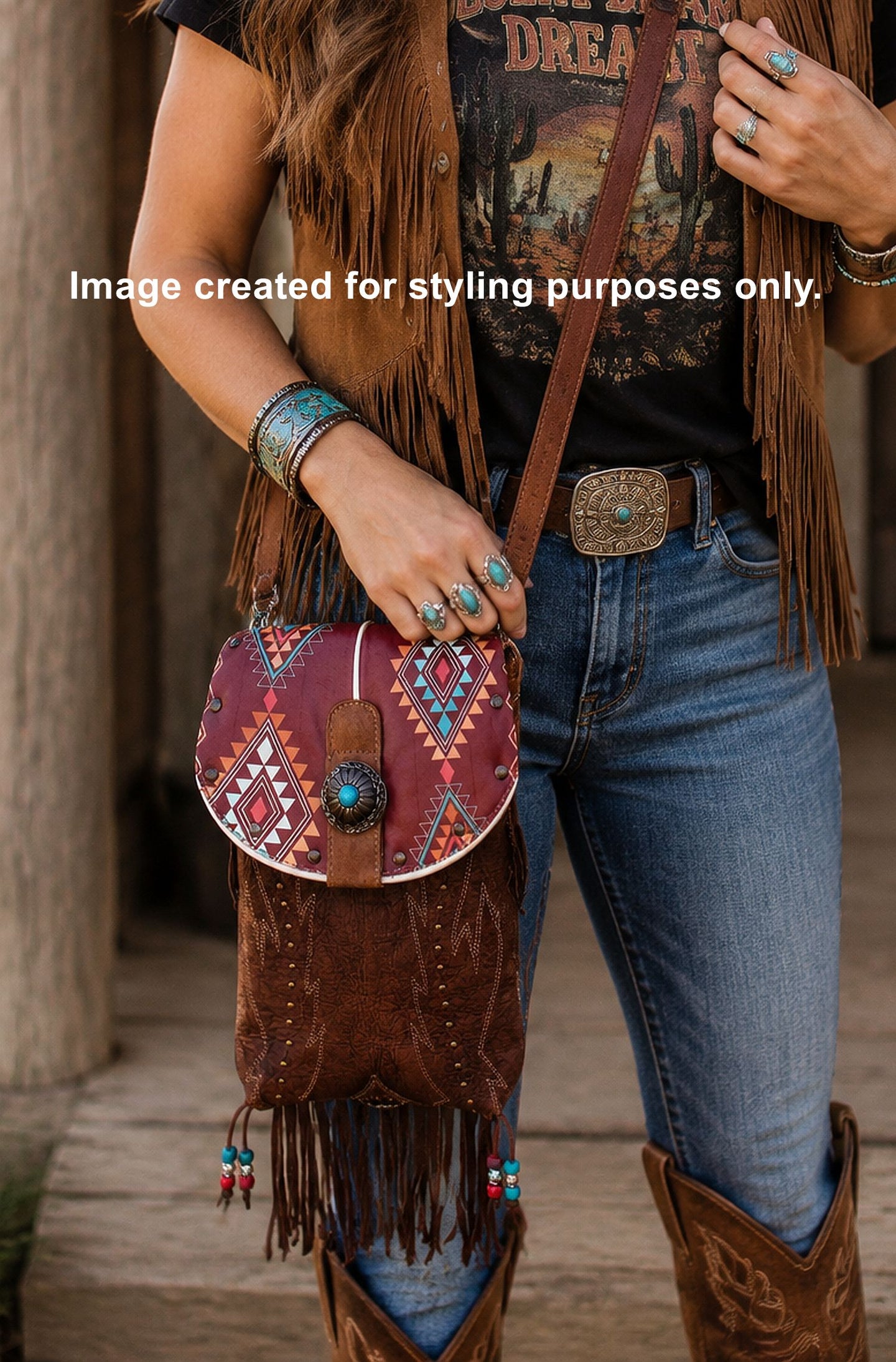 Cowboy Boot Crossbody Hipster Bag with Fringe HP1078