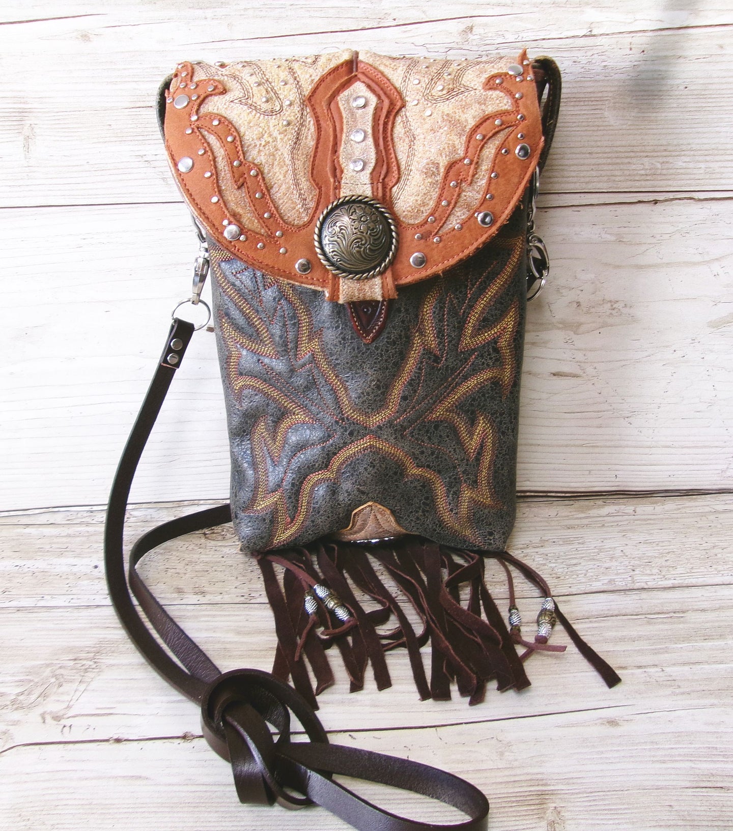 brown leather boot purse

