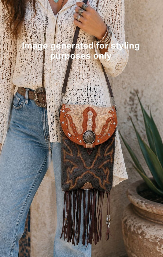 Cowboy Boot Crossbody Hipster Bag with Fringe HP1082