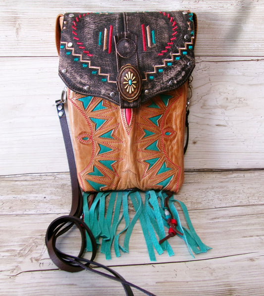 brown colorful boot purse