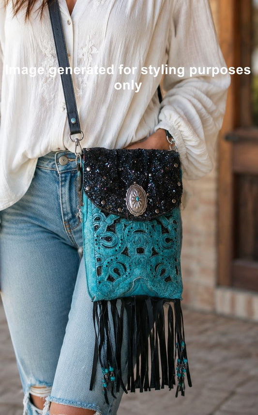 Cowboy Boot Crossbody Hipster Bag with Fringe HP1084