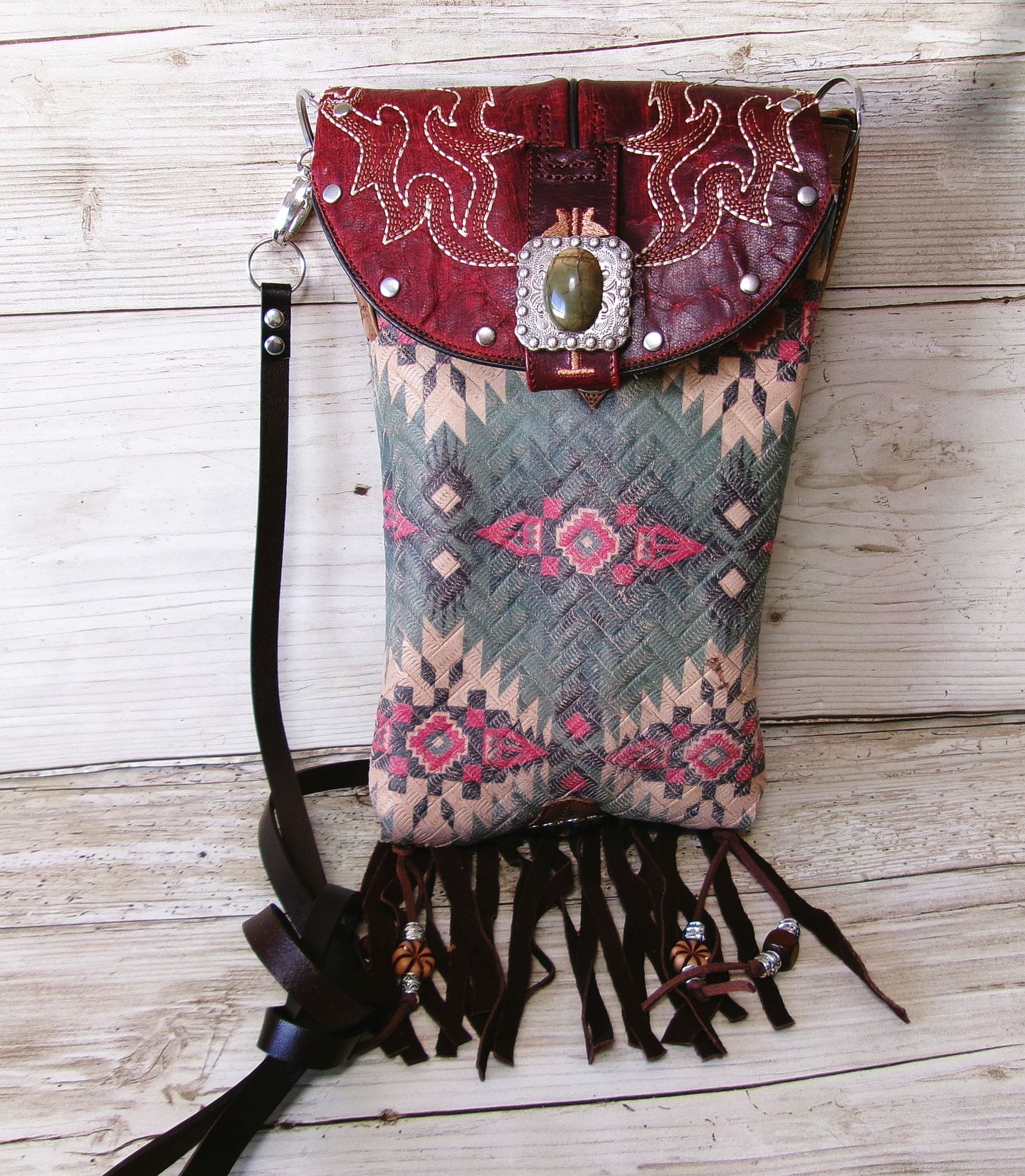 green and red southwest pattern crossbody purse